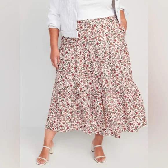 NWT! Floral-Print Tiered Button-Front Maxi Skirt for Women - Size 2X - Picture 8 of 9